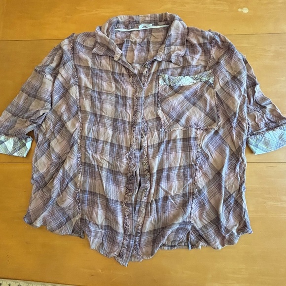 Free People intimately super soft boho oversized  Plaid Button-UpShirt - Picture 1 of 13